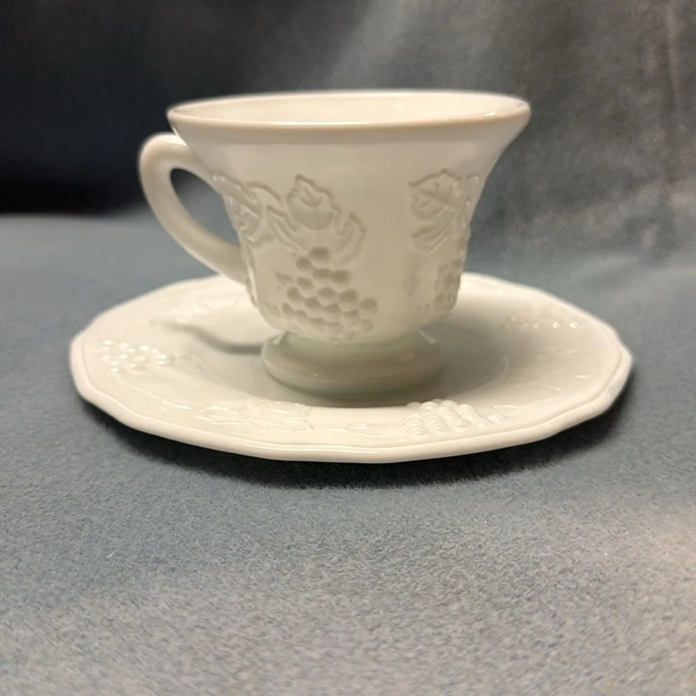 Indiana Glass Colony Harvest White 2-Cups and 2-Saucers (Two Sets)